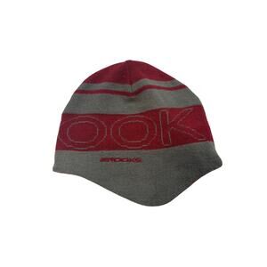 Brooks Beanie Hat Red Gray Knit Winter Running Skull Cap Unisex OS